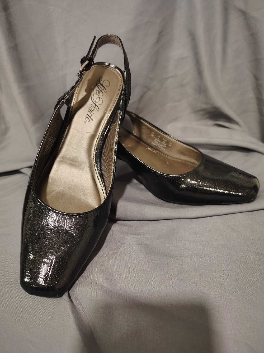 Life Stride Metallic Slingback Pumps in Gunmetal